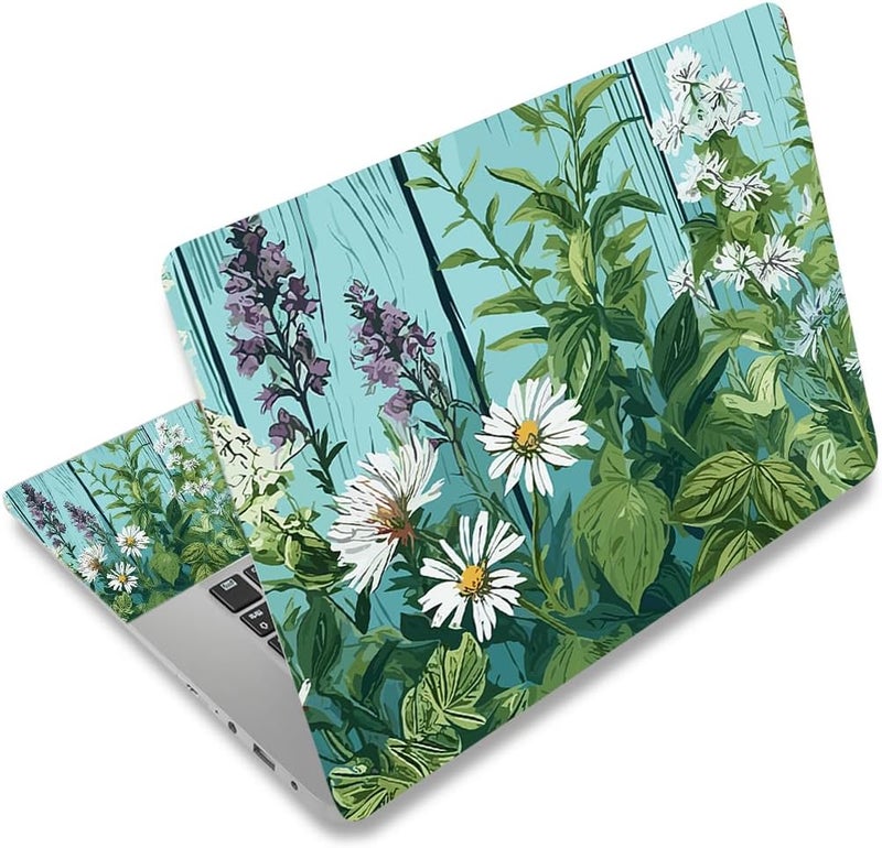 Lauspuck Laptop Skin Sticker Decal, 12" 13" 13.3" 14" 15" 15.4" 15.6 inch Personalized Universal Vinyl Notebook Skin Sticker Cover Art Protector Decal, Green Plant Flowers - Image 1